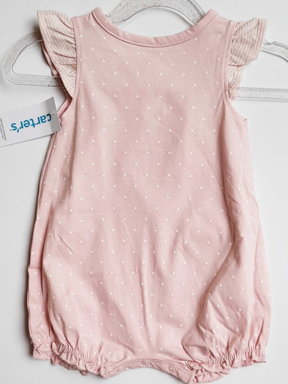 NWT Carter's Sweet Baby Girl Heart Pocket Romper - Pink/White - 6 Months - Picture 4 of 10